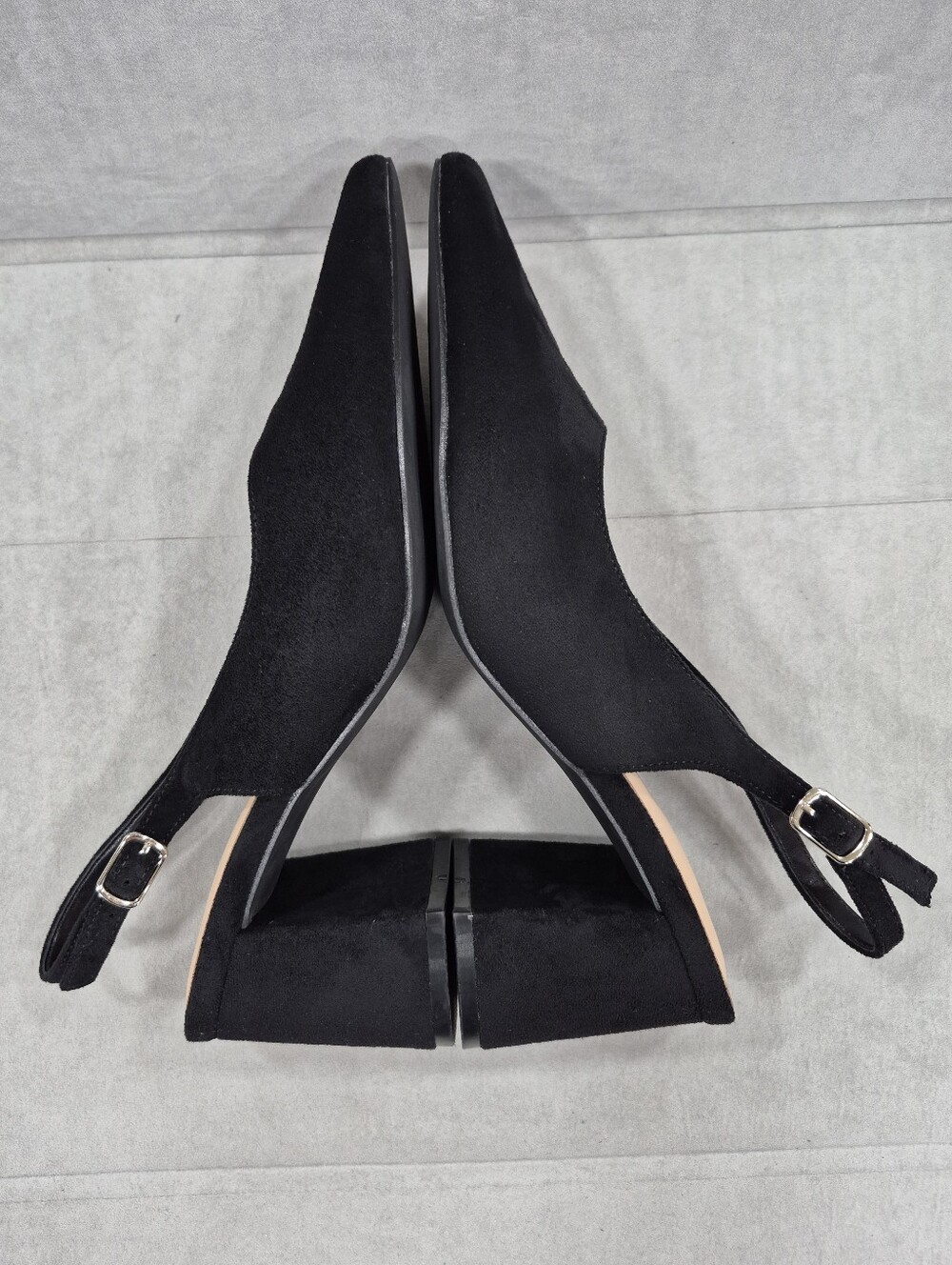 Mostrin sling back pumps women's 38.5 US 8 black suede point toe block heels - Picture 8 of 13